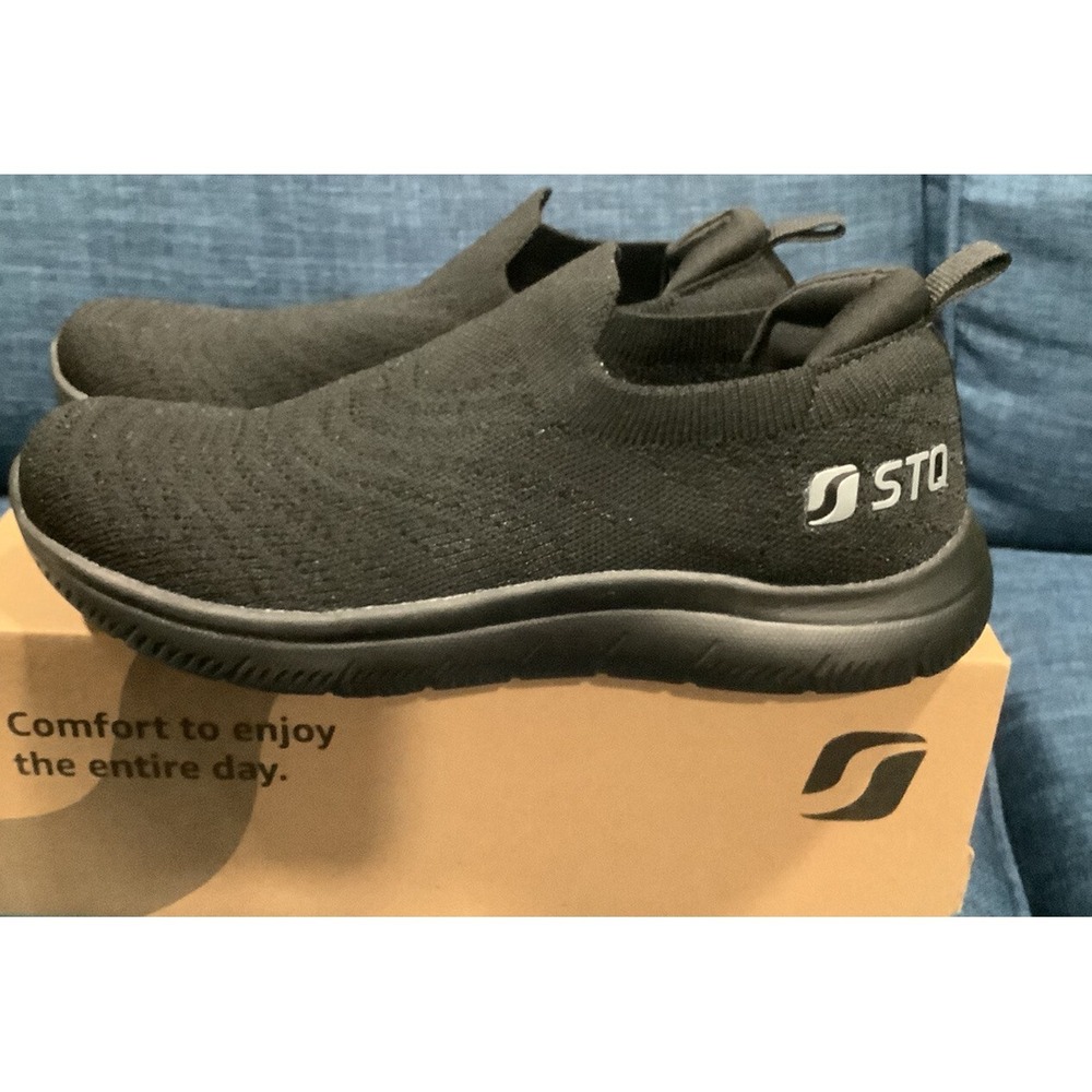 STQ Knit Slip On Walking Shoes, Women's Size 6M, Black New